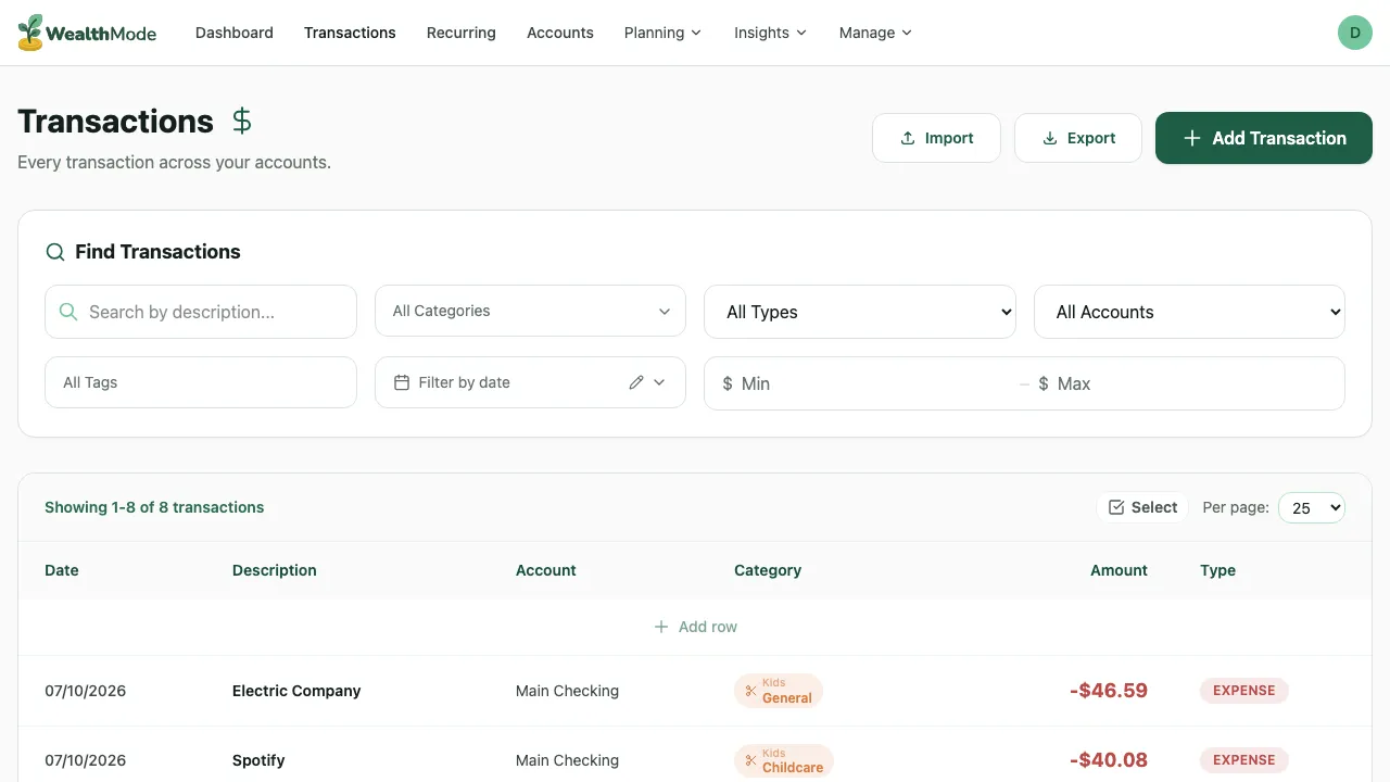 A list of transactions showing auto-assigned categories with colored category labels next to each transaction