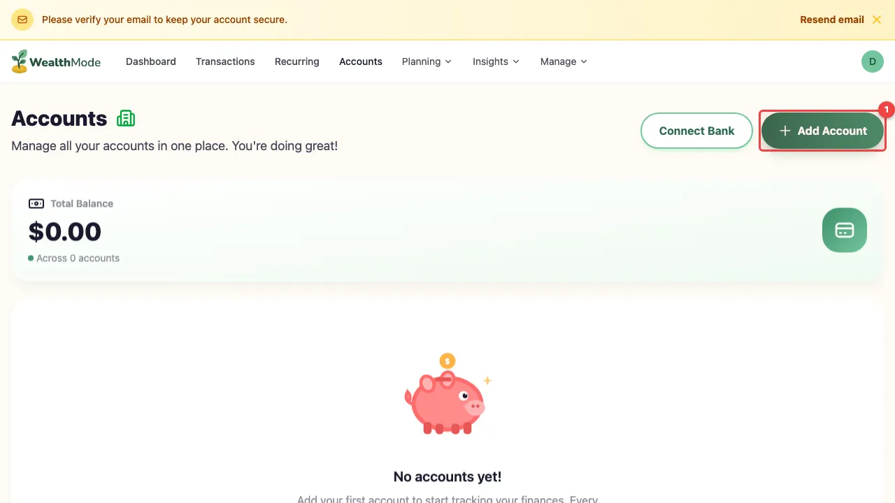 Bank connection screen