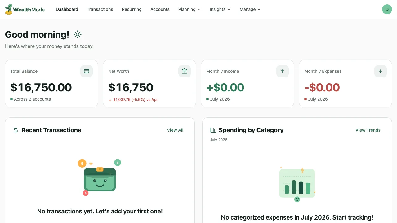 Dashboard with connected accounts