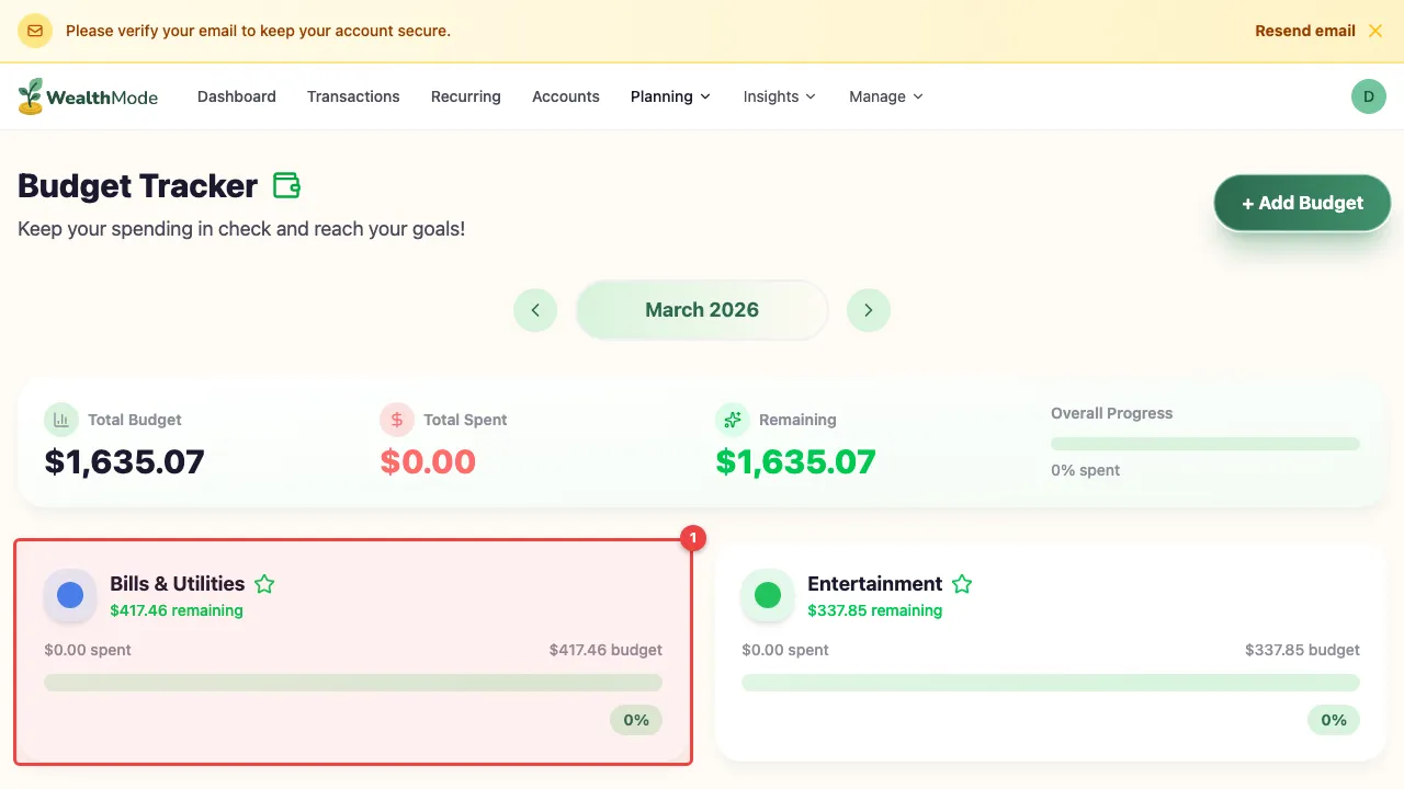 Close-up of a budget category showing the limit input field and a spending progress bar