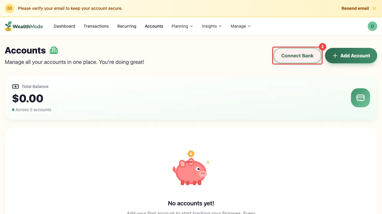 The bank search dialog showing a search field with an example bank name typed and matching results below