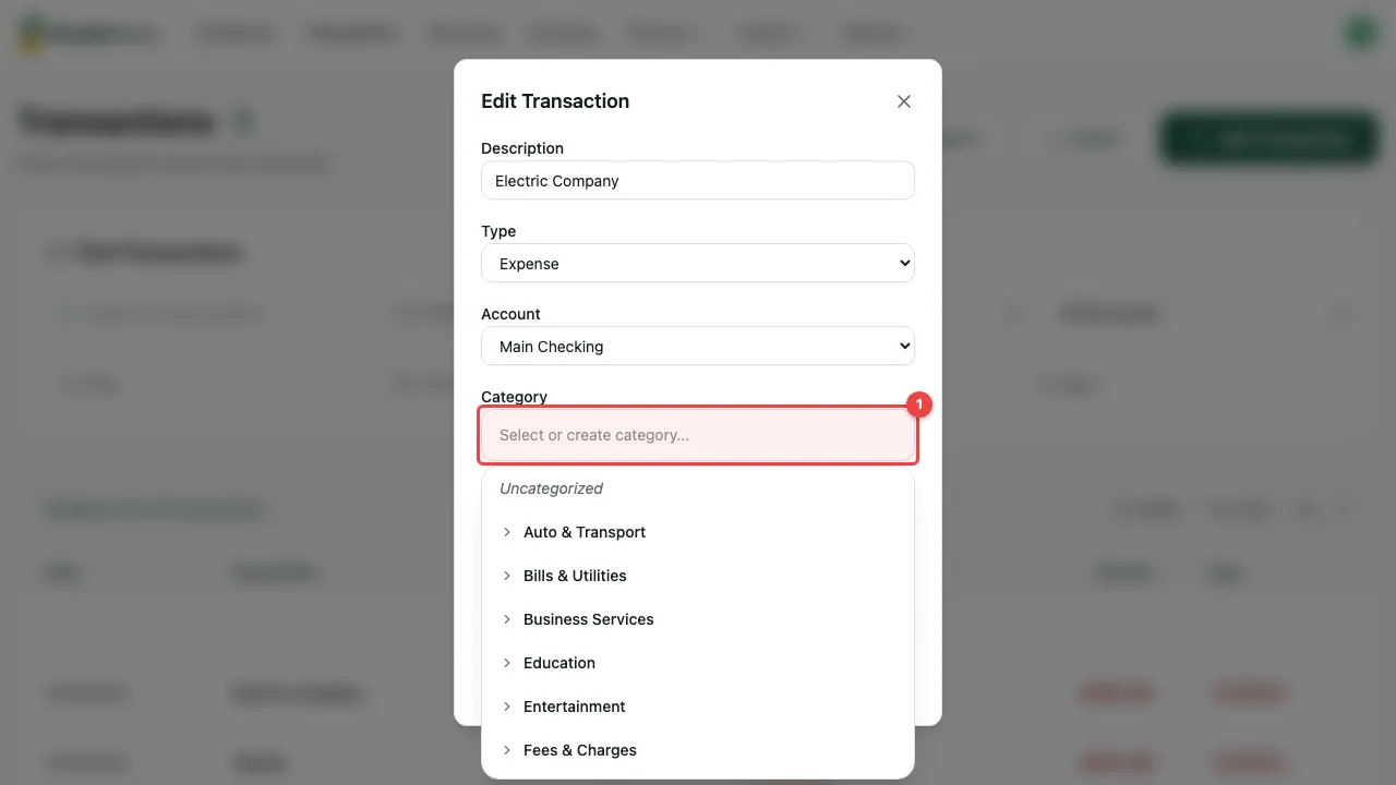 The category dropdown or picker showing available categories to choose from